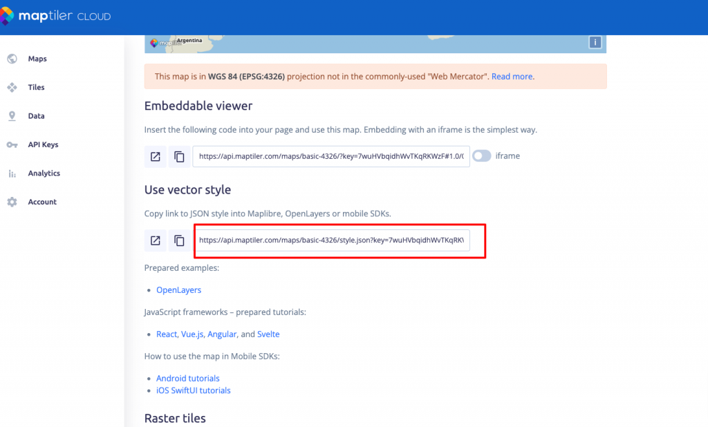 How To Add Maptiler API Key MyTravel Documentation   Maps Basic EPSG 4326 MapTiler Cloud 1024x618 